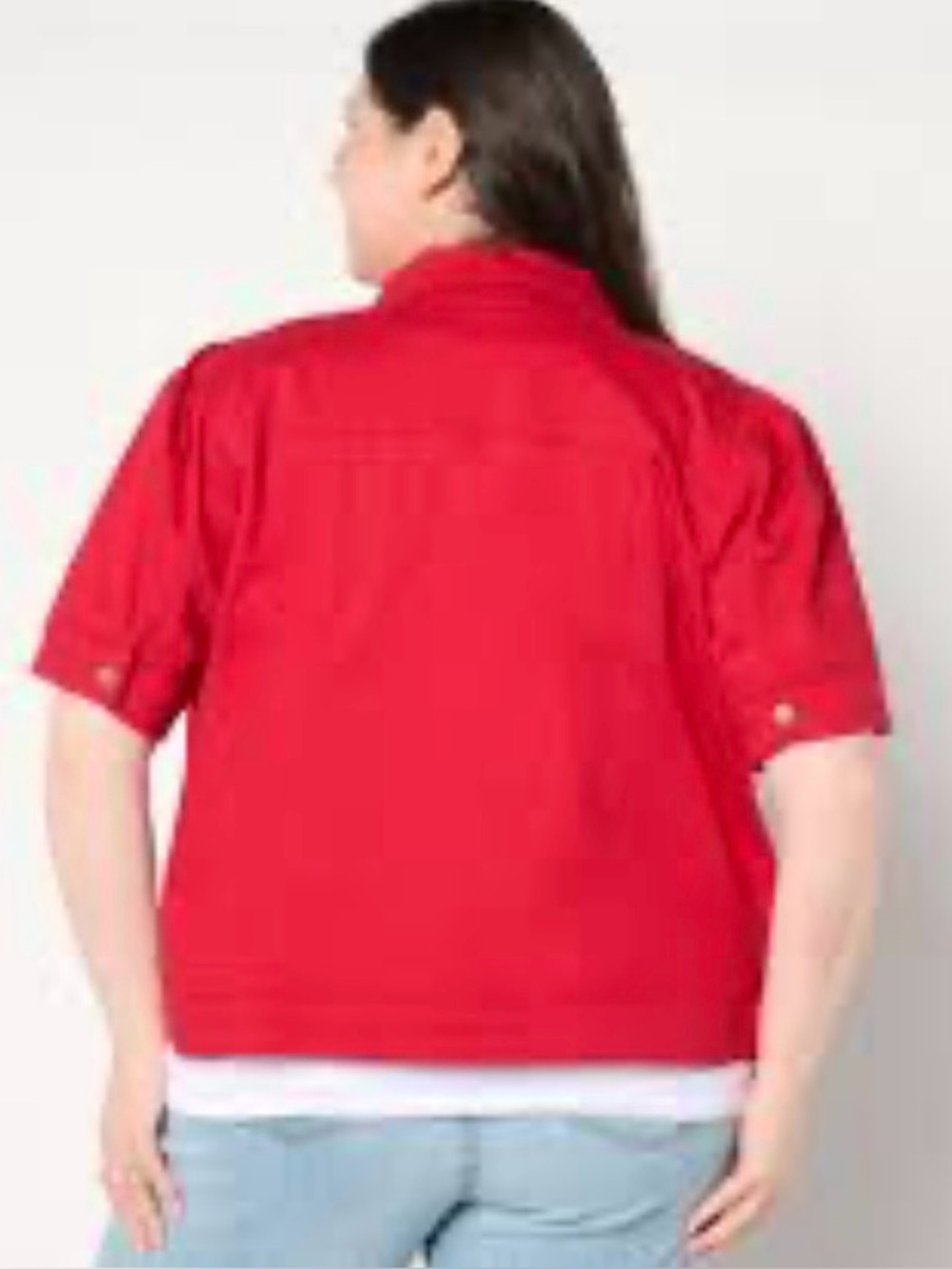 Belle Kim Gravel Red Short-Sleeve Denim Jean Jacket Women 2X - Picture 12 of 12